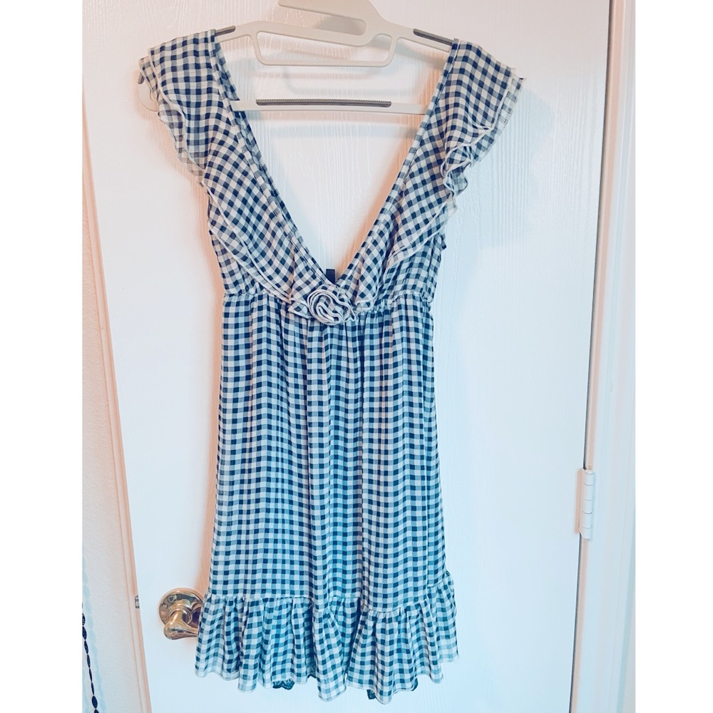 White and Royal Blue checkered “Red Berry” brand mini dress